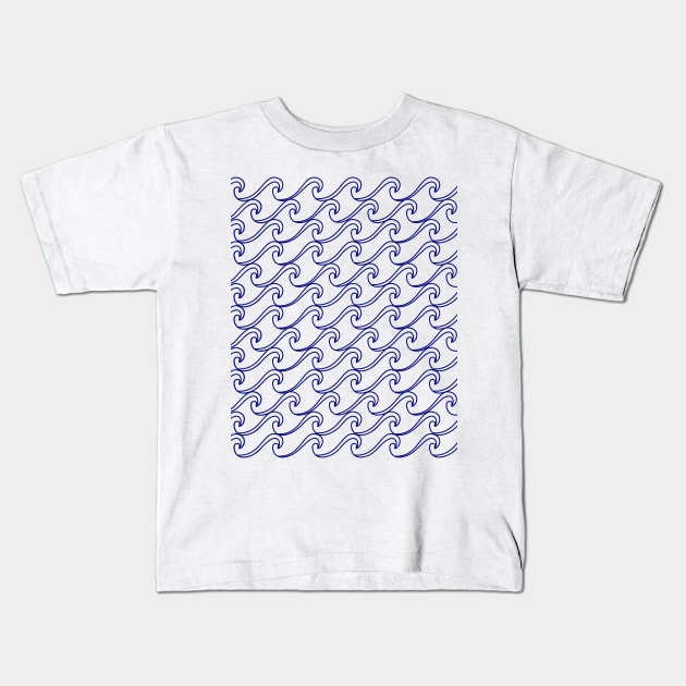 Rough Sea Pattern - blue on white Kids T-Shirt by XOOXOO